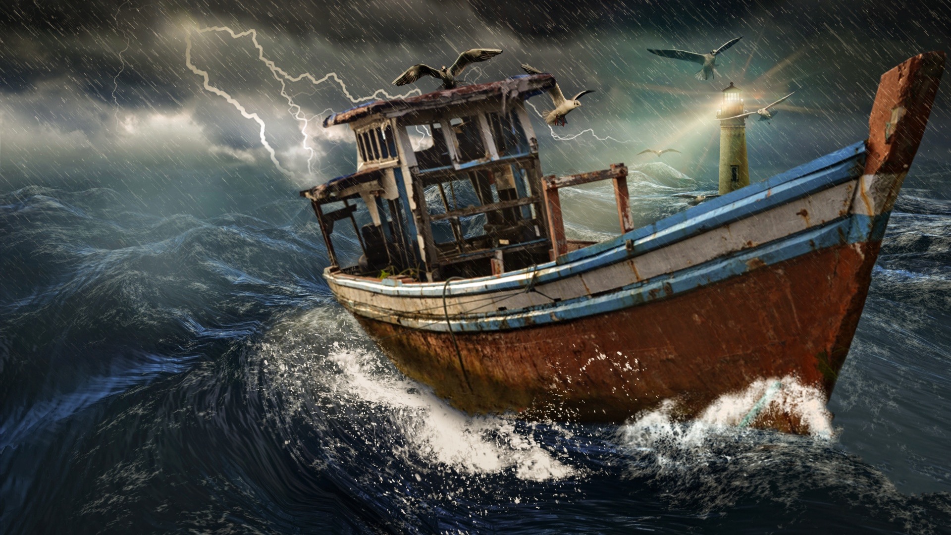 Boat in a stormy sea
